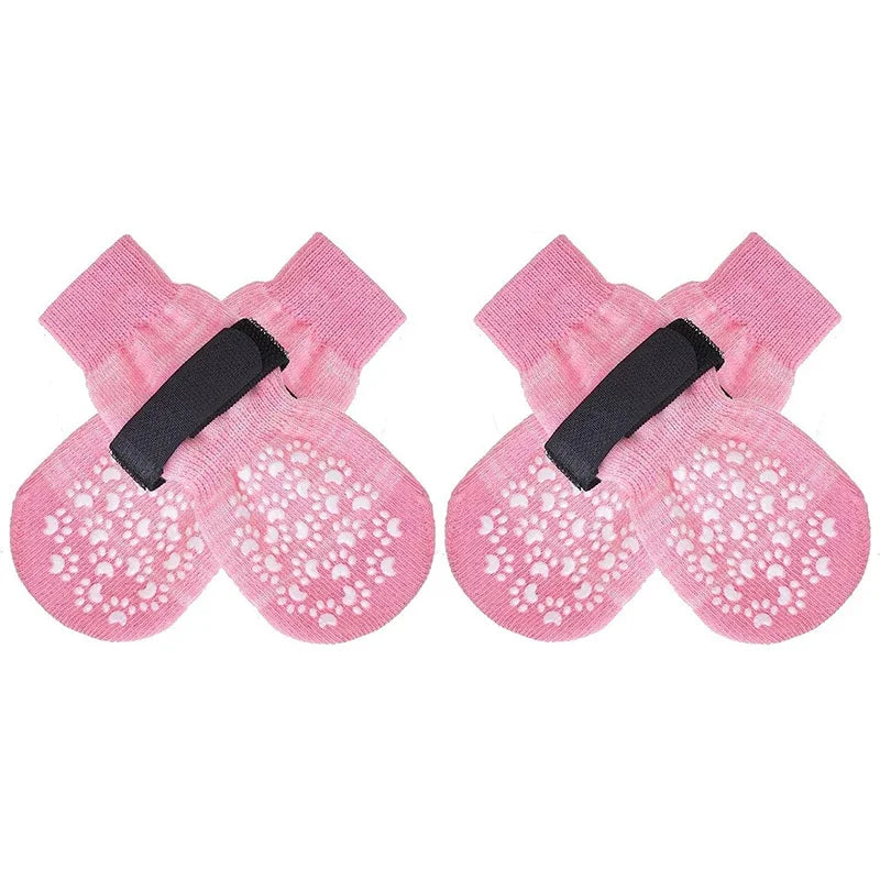 Anti-Slip Dog Socks with Adjustable Straps – 4Pcs Set for Indoor Paw Protection