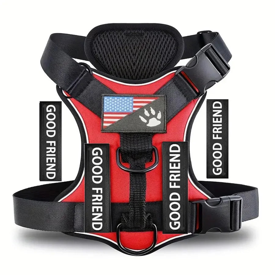 Reflective Dog Harness – Adjustable Soft Oxford Vest with 5 Removable Patches
