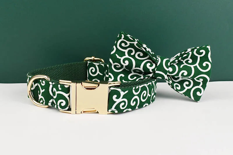 Green Soft Cotton Personalized Dog Collar, Leash & Harness Set