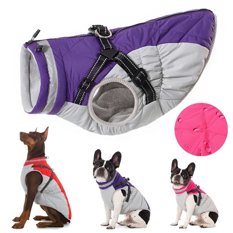 Waterproof Dog Jacket with Harness – Warm Winter Coat for Small to Large Dogs