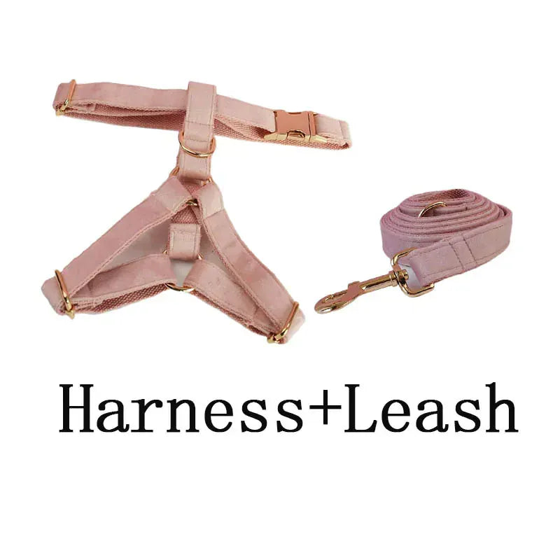 Pale Pink Velvet Dog Collar Leash and Harness Set