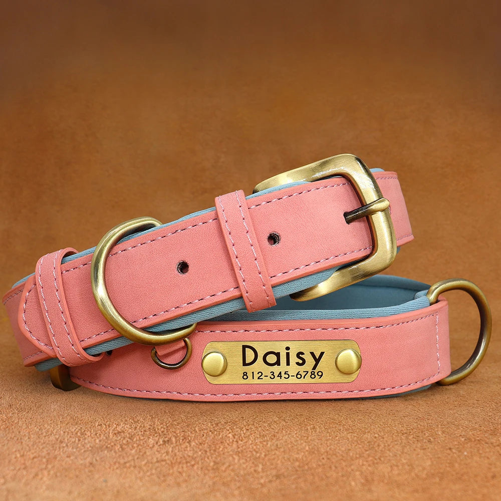 Personalized PU Leather Dog Collar – Soft Padded & Adjustable Custom ID Collar