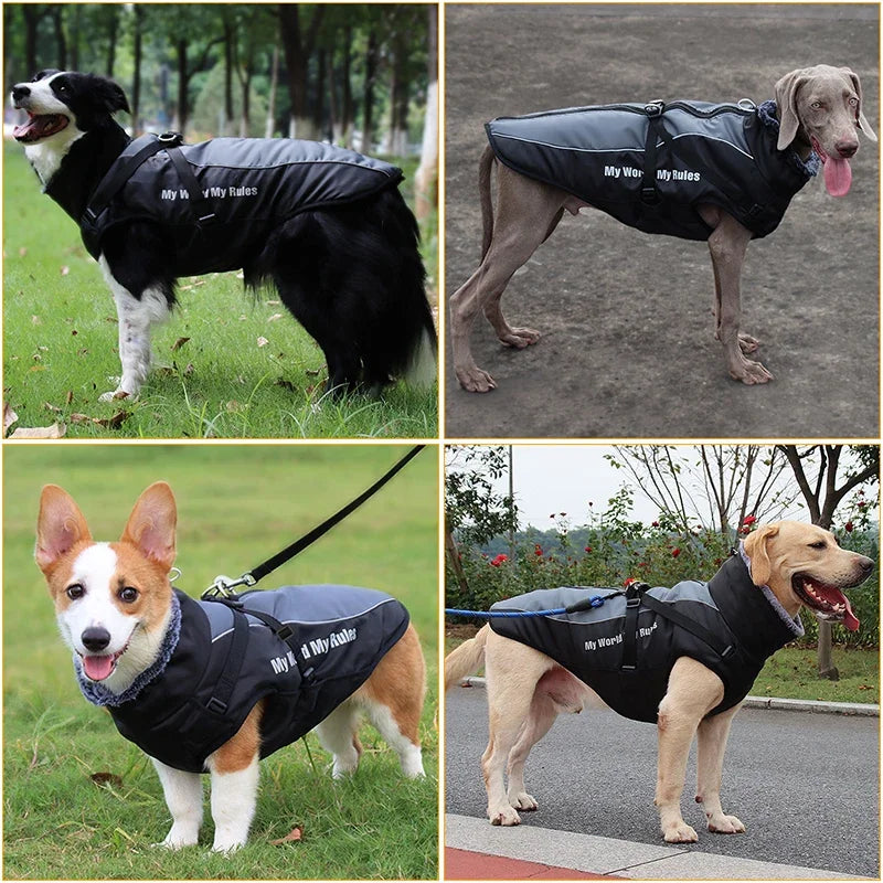 Waterproof Winter Dog Coat with Harness – Warm Jacket for Large Dogs