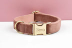 Pink Velvet Personalized Dog Collar, Leash & Harness Set