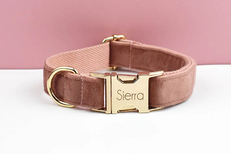 Pink Velvet Personalized Dog Collar, Leash & Harness Set