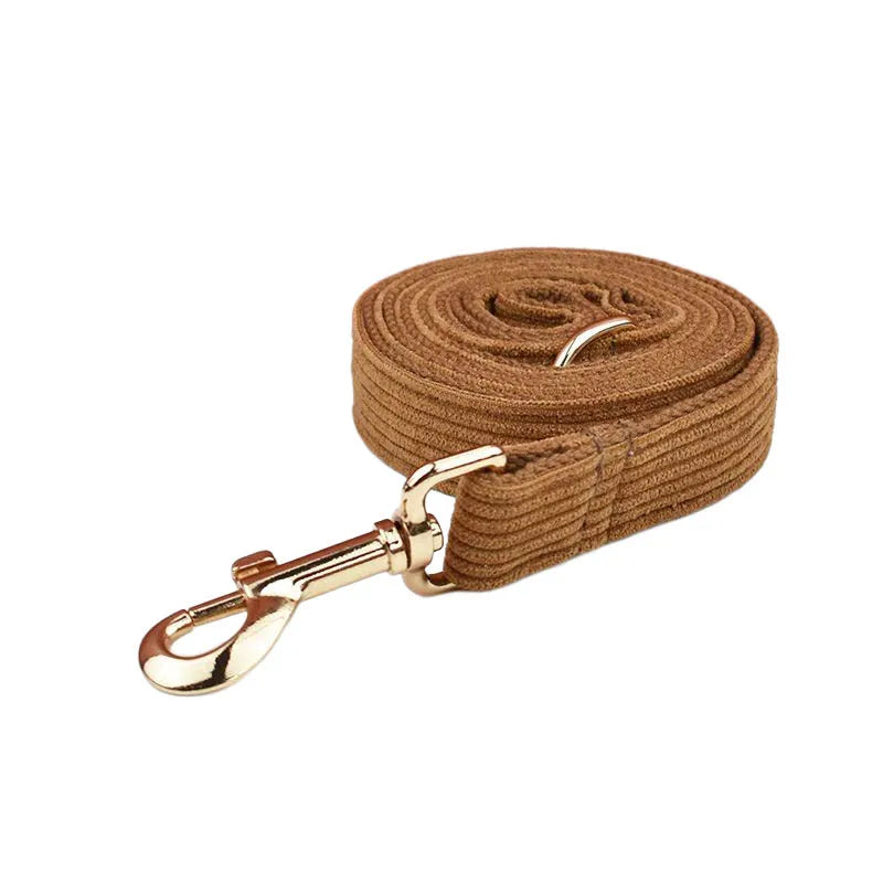 Caramel Corduroy Personalized Dog Collar, Leash & Harness Set