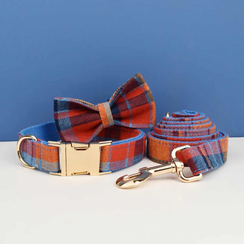 Personalized Plaid Dog Collar Leash Set
