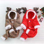 Christmas Elk Dog Hoodie – Warm Coral Velvet Winter Outfit for Small Dogs