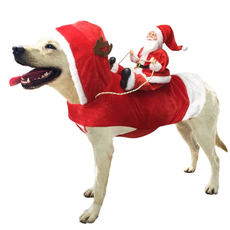 Santa Claus Riding Dog Costume – Funny Christmas Outfit for Small, Medium & Large Dogs