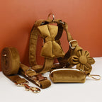 Light Coffee Color Velvet Personalized Dog Collar, Leash & Harness Set