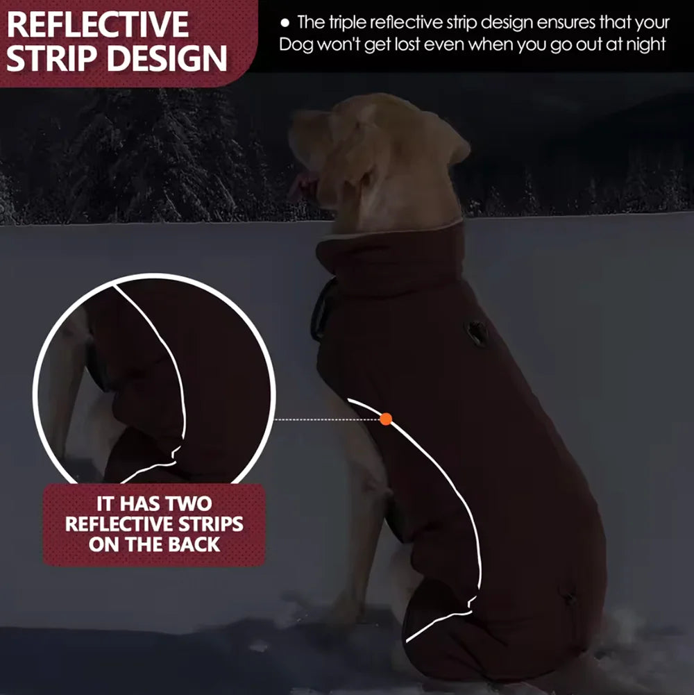 Waterproof Warm Dog Winter Jacket – Reflective Outdoor Cotton Coat for Medium & Large Dogs
