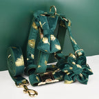 Green feather velvet  Personalized Dog Collar, Leash & Harness Set