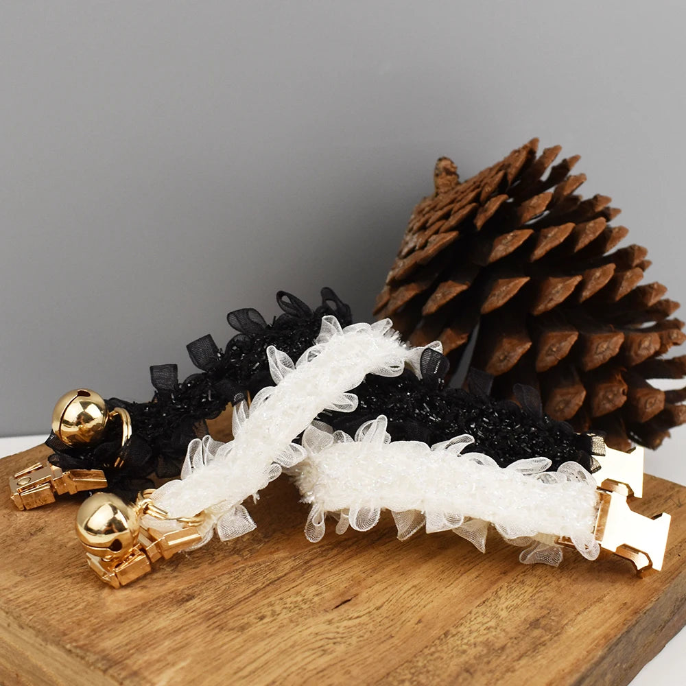 Lace Cat Collar  – Personalized Engraved Nameplate, Padded Small Dogs