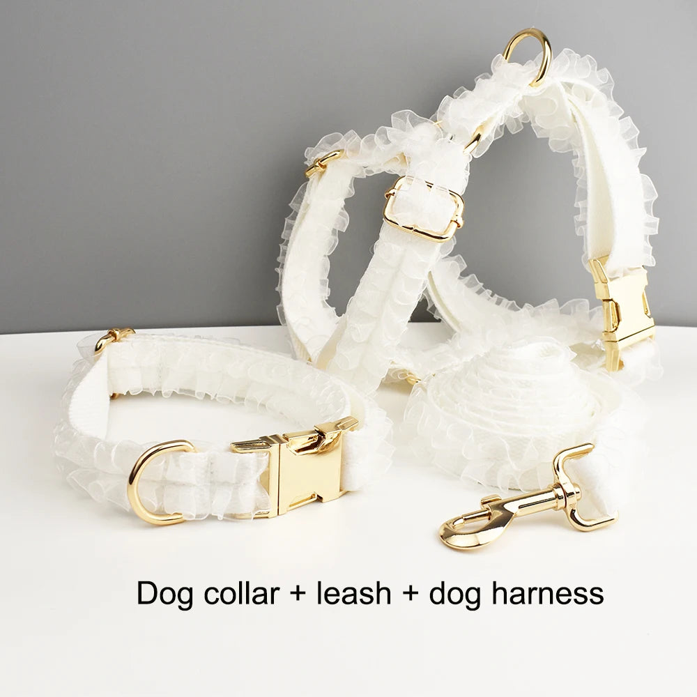 Wedding Personalized Dog Collar, Leash & Harness Set
