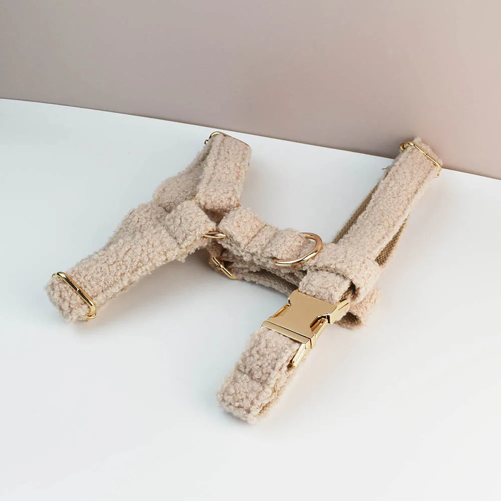 Teddy Velvet Personalized Dog Collar, Leash & Harness Set