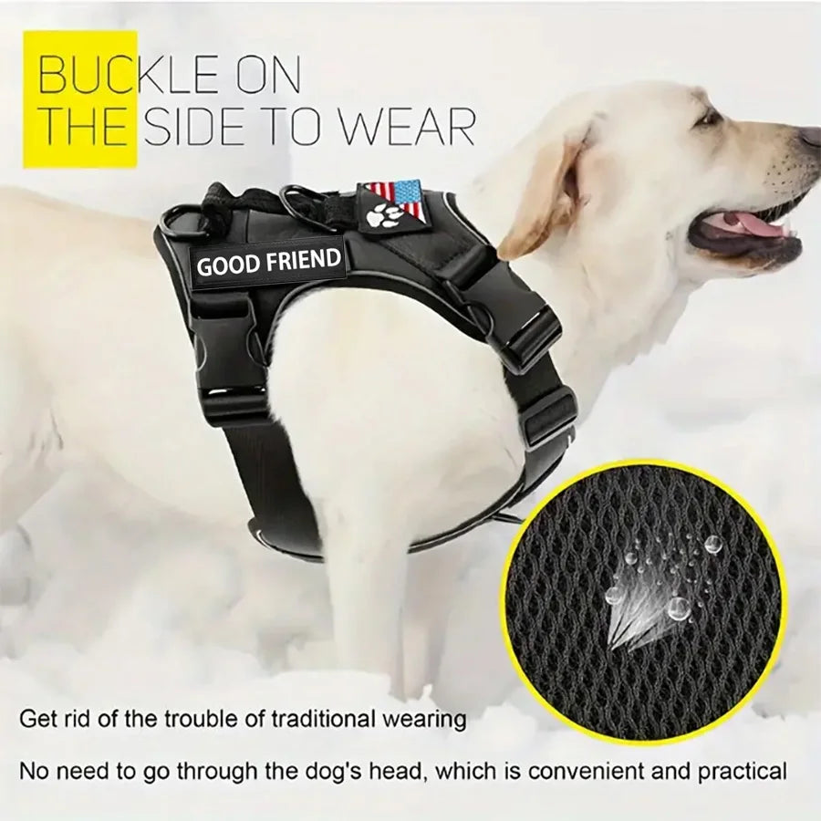 Reflective Dog Harness – Adjustable Soft Oxford Vest with 5 Removable Patches