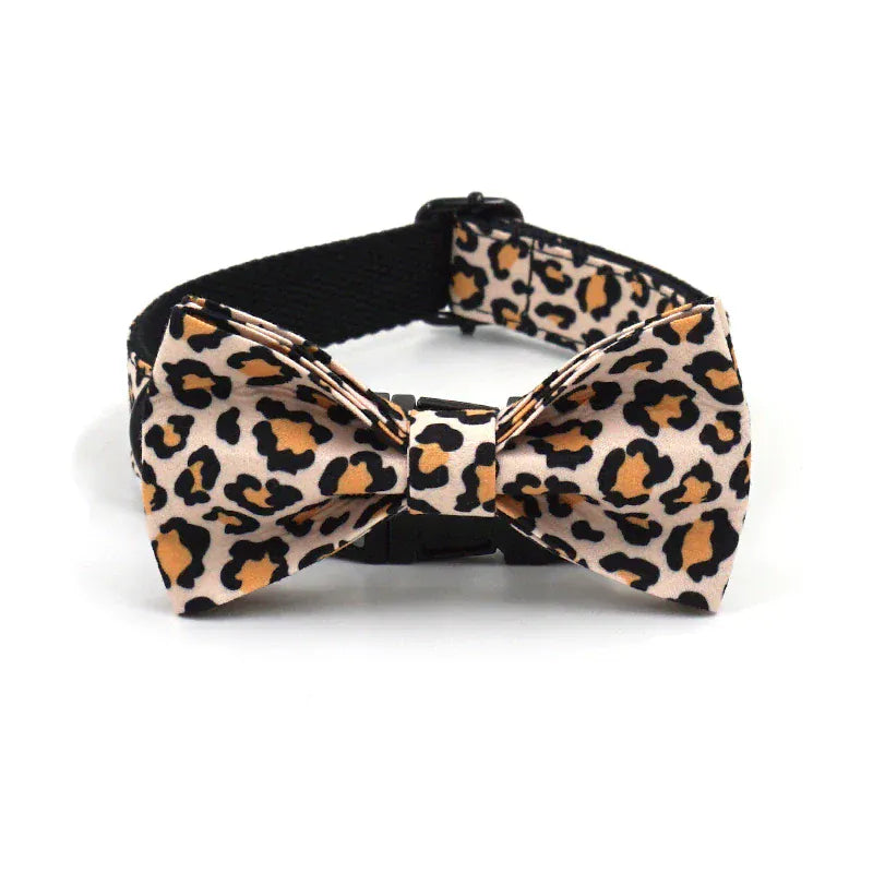 DDPaws Bowtie Collar / XS Brown Leopard Velvet Set