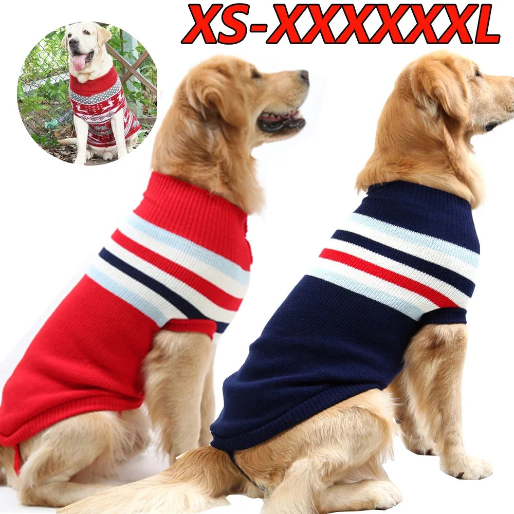 Winter Knitted Dog Sweater – Warm Striped Pullover for Small to Large Dogs
