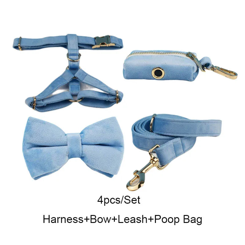 Blue Velvet Personalized Dog Collar, Leash & Harness Set