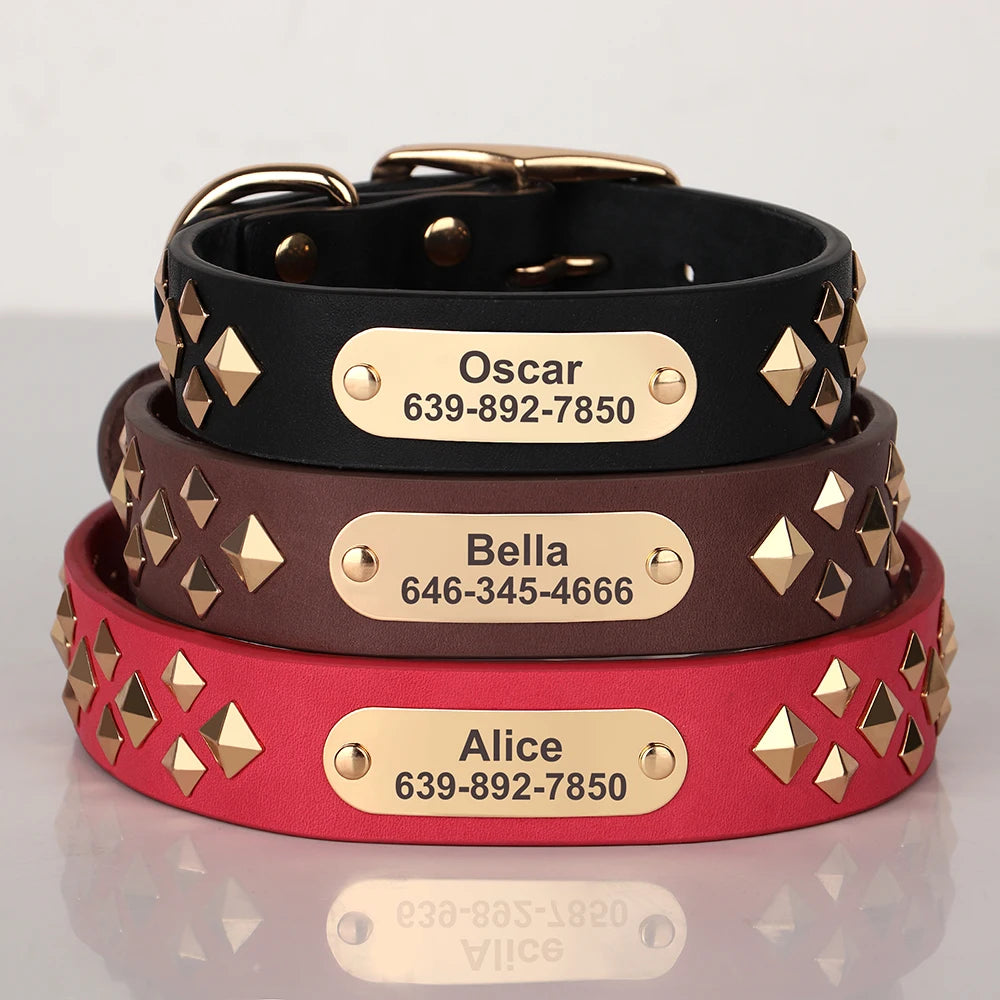 Genuine Leather Dog Collar – Personalized Spiked Studded Design for Small, Medium & Large Dogs