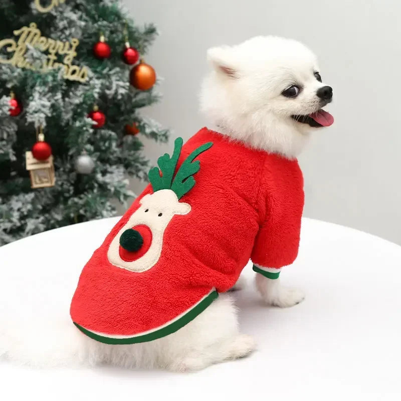 Christmas Dog Hoodie – Warm Winter Pet Costume with Santa & Elk Design