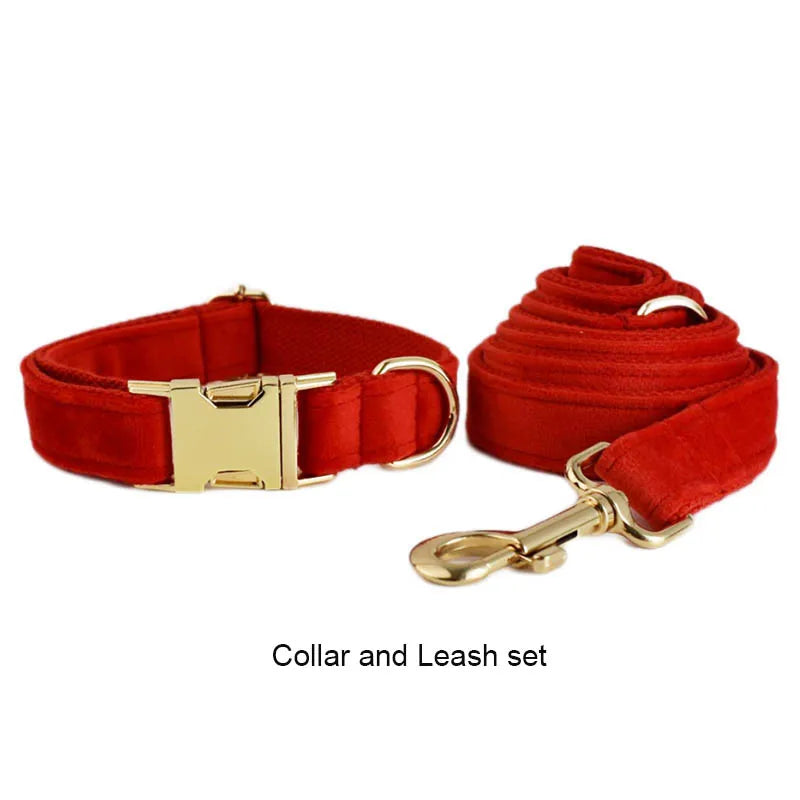Red Velvet Personalized Dog Collar, Leash & Harness Set