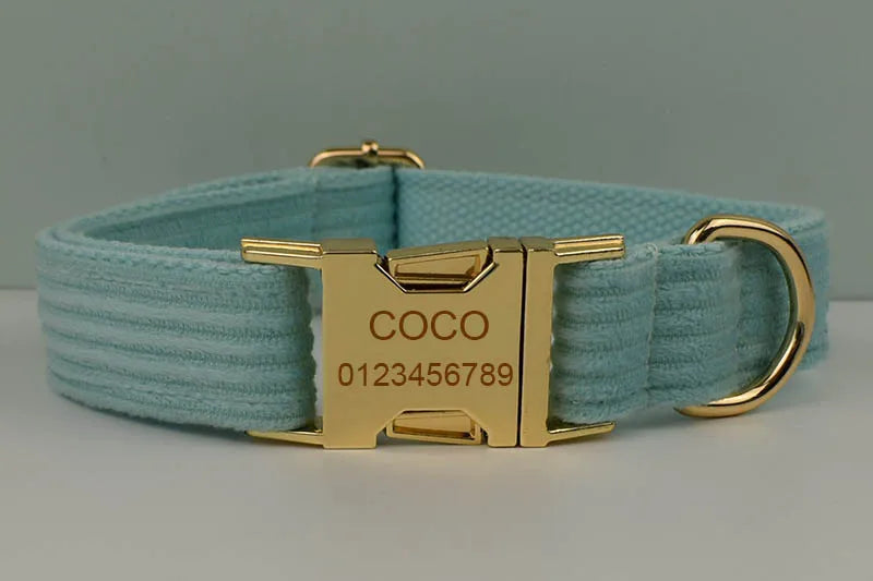 Lake Green Corduroy Personalized Dog Collar, Leash & Harness Set