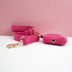 Mei Red Corduroy Personalized Dog Collar, Leash & Harness Set