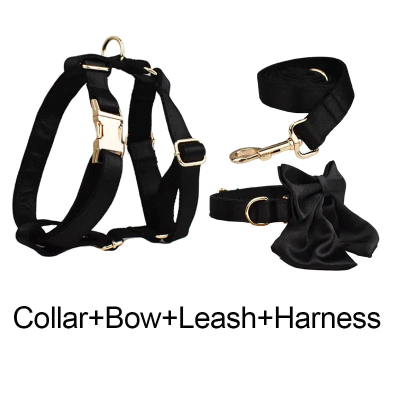 Black Satin Wedding Dog Collar Leash and Harness Set