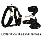 Black Satin Wedding Dog Collar Leash and Harness Set