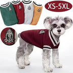 Winter Knit Dog Sweater – College Style V-Neck Warm Pet Vest for Small Dogs