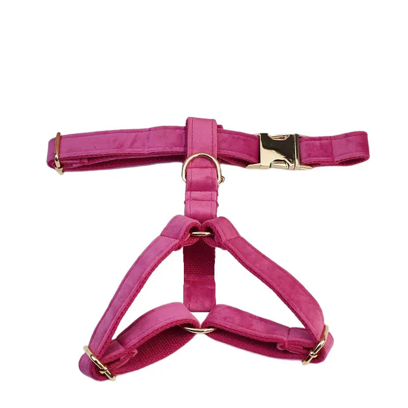 Rose Red Velvet Dog Collar Leash and Harness Set