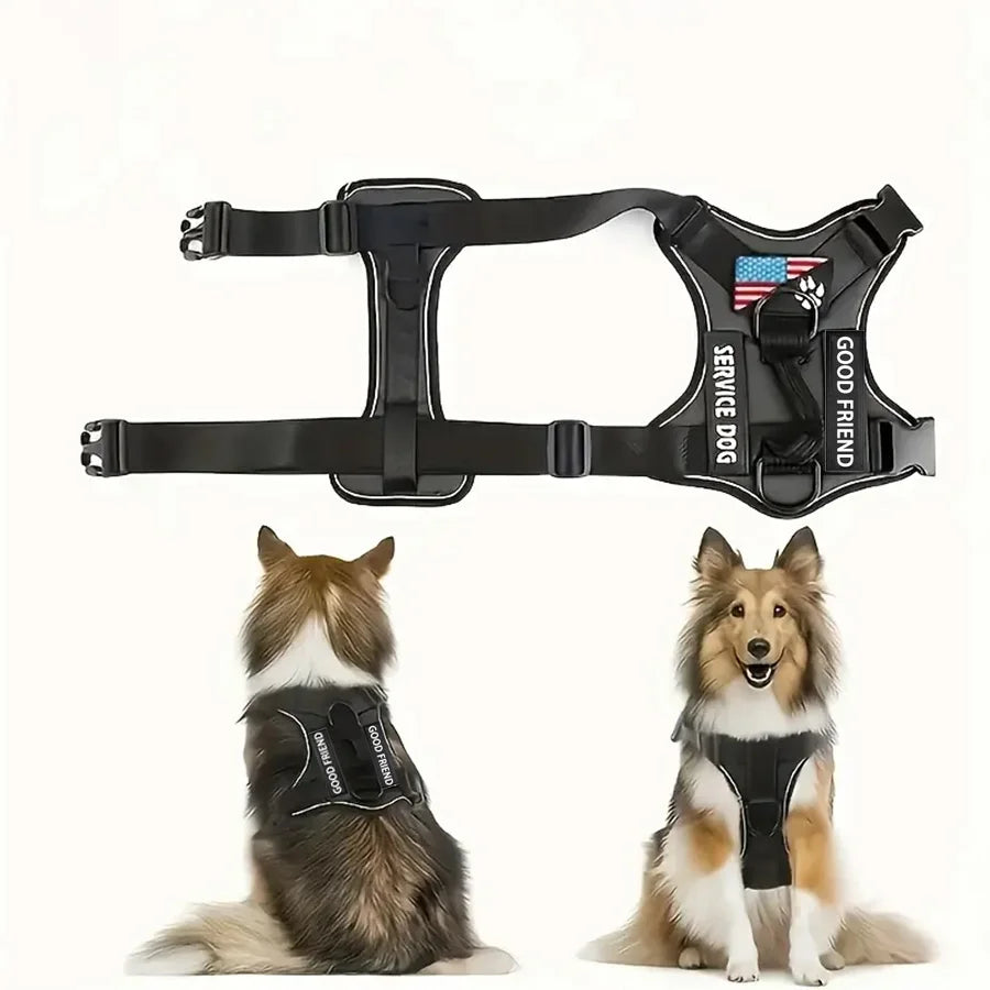 Reflective Dog Harness – Adjustable Soft Oxford Vest with 5 Removable Patches