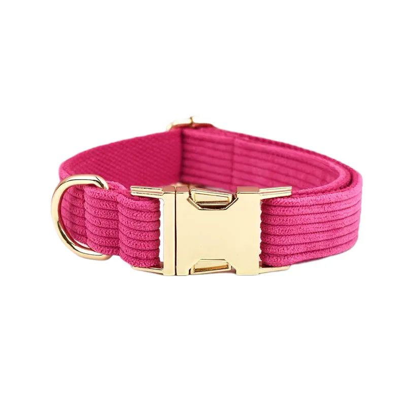 Mei Red Corduroy Personalized Dog Collar, Leash & Harness Set