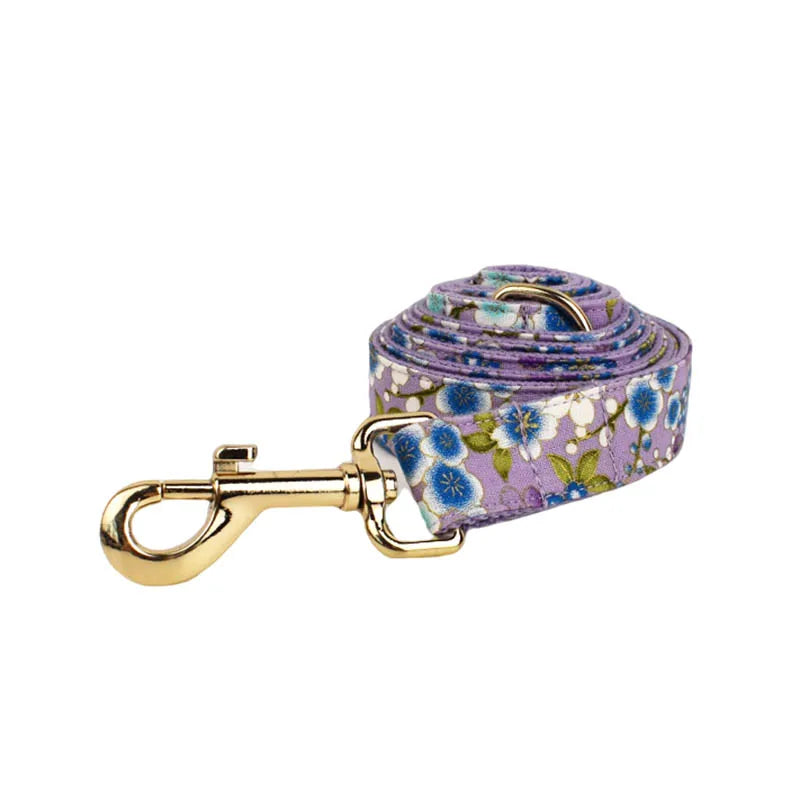 Purple Soft Cotton Personalized Dog Collar, Leash & Harness Set