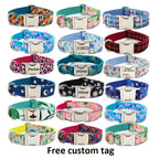 Multi Personalized Print Floral Cotton Adjustable Dog Collars -  Engravable