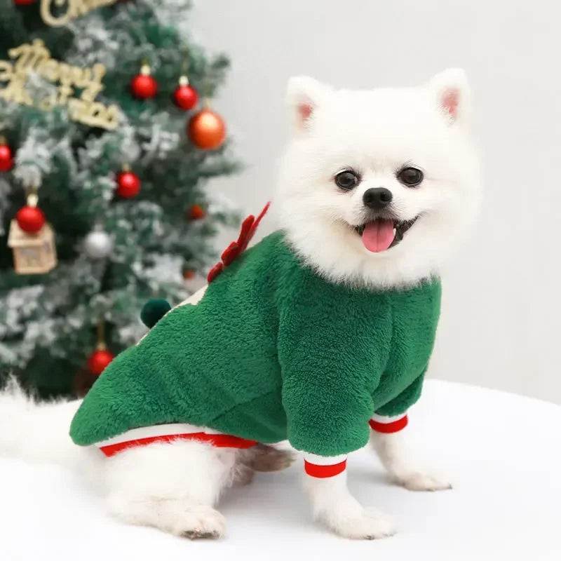 Christmas Dog Hoodie – Warm Winter Pet Costume with Santa & Elk Design
