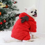 Christmas Elk Dog Hoodie – Warm Coral Velvet Winter Outfit for Small Dogs