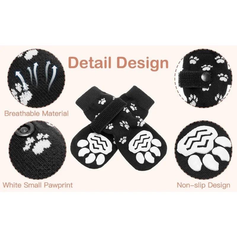 Anti-Slip Dog Socks with Adjustable Straps – 4Pcs Set for Indoor Paw Protection