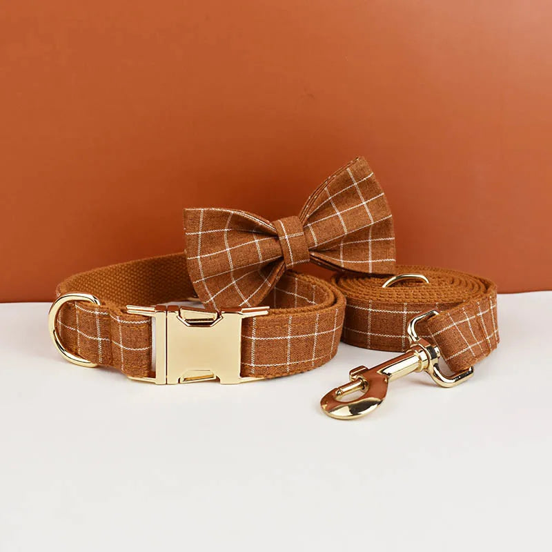 Personalized Plaid Dog Collar Leash Set