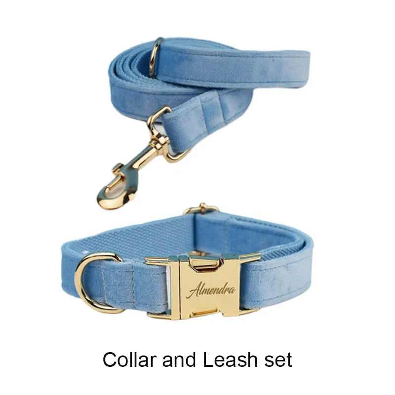 Blue Velvet Personalized Dog Collar, Leash & Harness Set