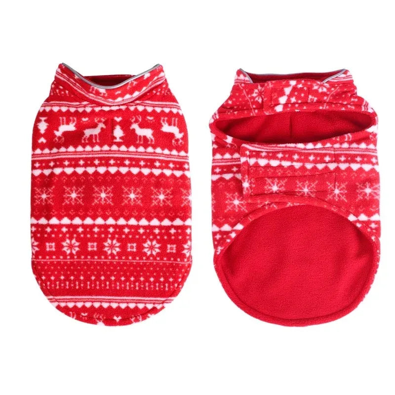 Reversible Christmas Dog Jacket – Double-Layer Fleece Winter Coat for Small, Medium & Large Dogs