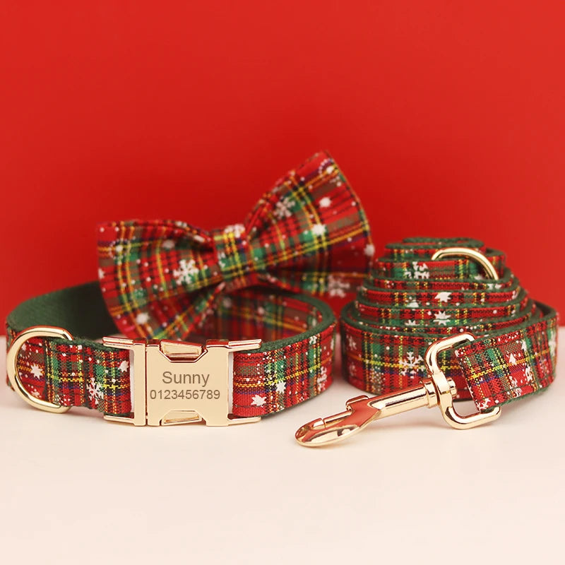 Christmas Personalized Dog Collar, Leash & Harness Set