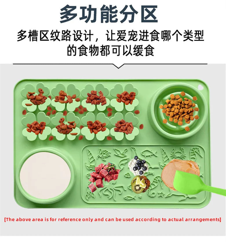 Silicone Dual Slow Feeder Bowl – Anti-Slip Suction Cup Pet Feeding Mat