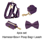 Purple Corduroy Dog Collar Leash and Harness Set