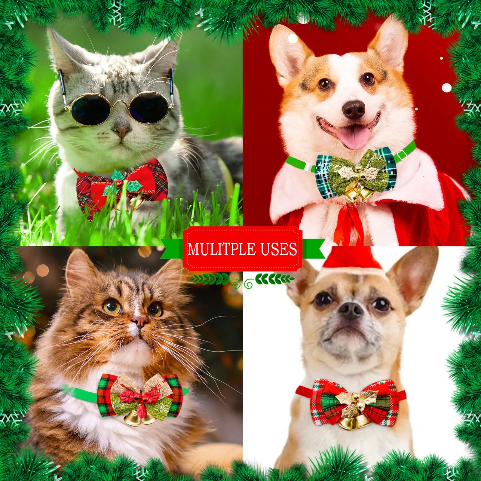 Christmas Dog Collar with Bell & Tie – Festive Adjustable Collar for Dogs & Cats