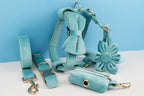 Turquoise Stone Velvet Personalized Dog Collar, Leash & Harness Set