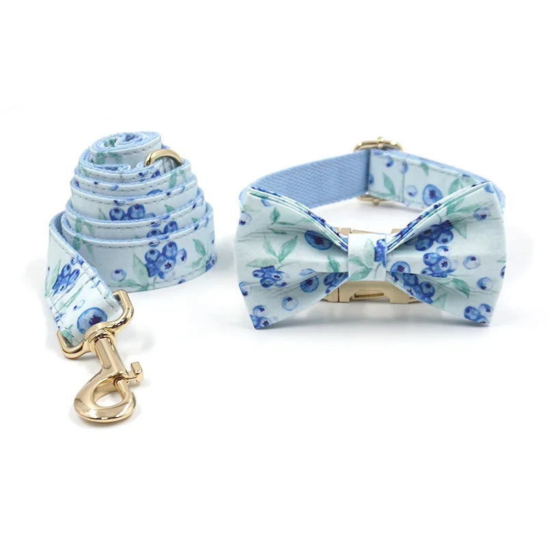 Summer Fruit Personalized Dog Bowtie Collar and Leash Set, Custom Laser Pet Necklace, Cute Pet Accessory