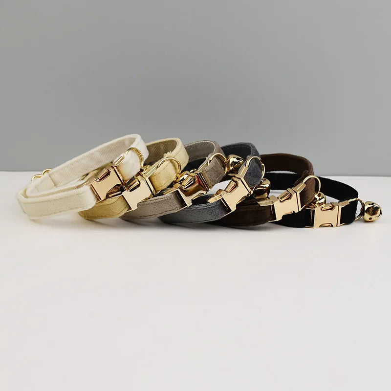 Velvet Cat Collar Luxury Cat Collar Personalized with Name Plate Bell Bow tie