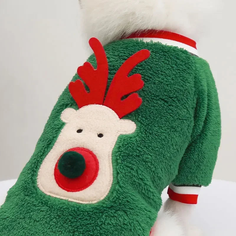 Christmas Dog Hoodie – Warm Winter Pet Costume with Santa & Elk Design